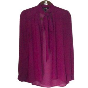 Forever 21 Purple Chiffon Sheer Neck Tie Blouse - Size S
